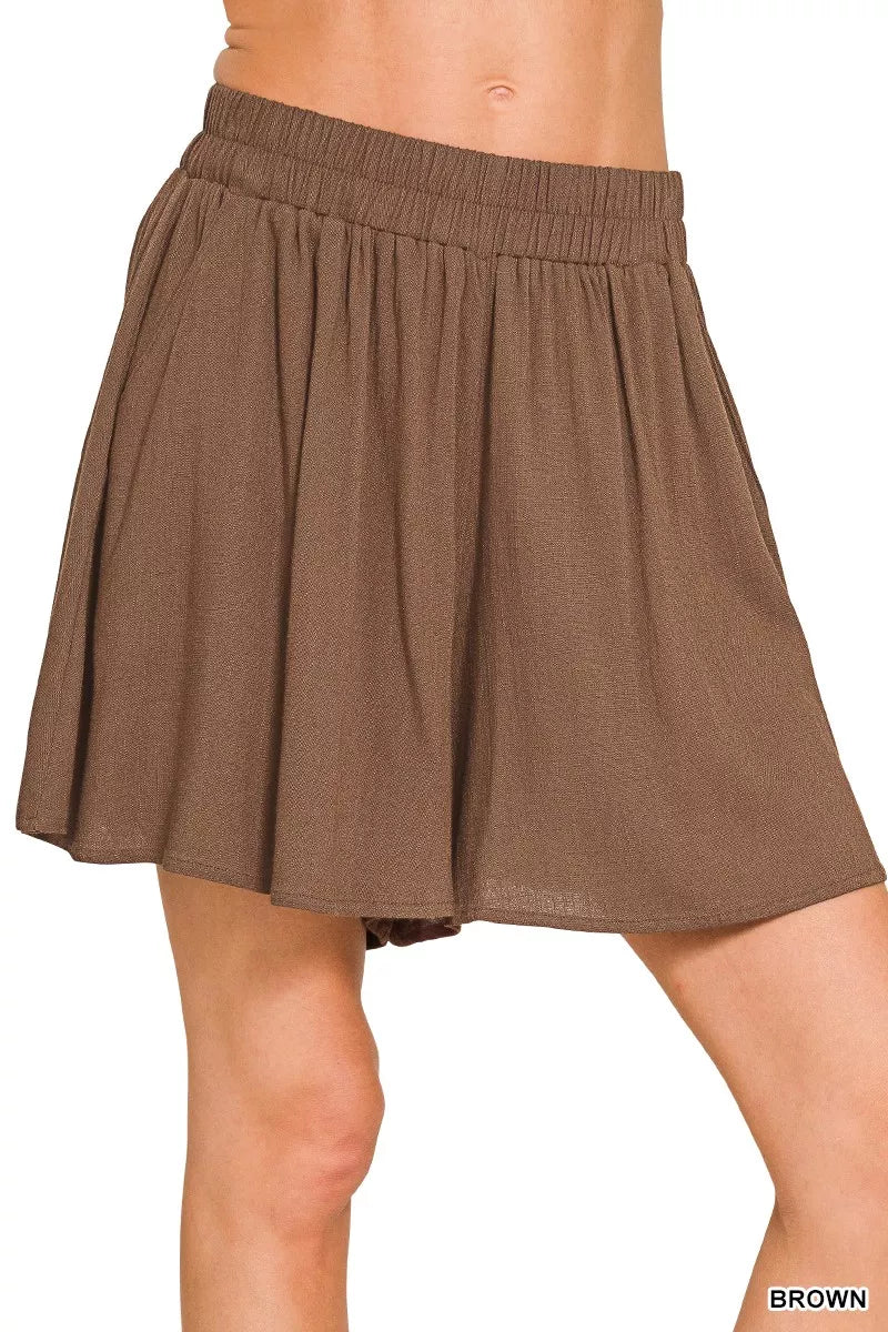 Zenana Woven Elastic Band Shorts With Pocket